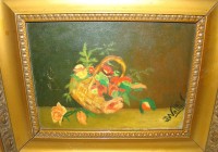 Картина натюрморт Корзина с цветами старинная (W358)