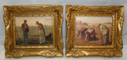 Картины репродукции Жан-Франсуа Милле миниатюрные винтажные 2 шт. (M578)
