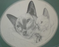 Картина репродукция винтажная Кошка с котенком (M487)