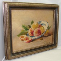 Картина натюрморт винтажная Блюдо с персиками (W373)