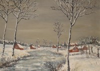 Картина винтажная пейзаж Зимняя река (W616)