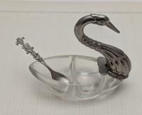 Солонка винтажная с ложечкой Лебедь (B033)