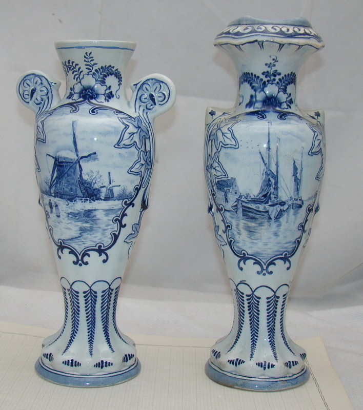 Delft Вазы старинные 2 шт. с реставрацией (M553)