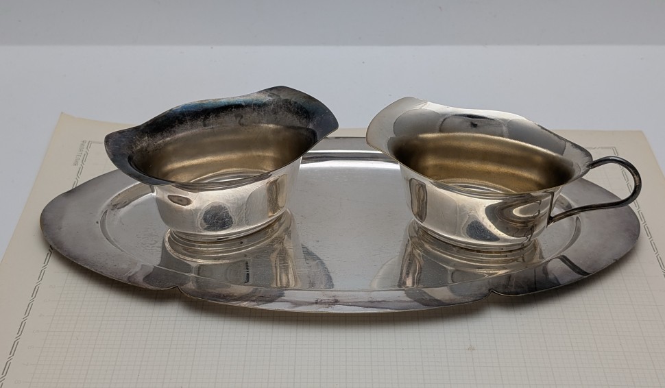 Prima N.S. сахарница и сливочник Ар Деко на подносике (B035)