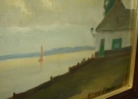 Картина пейзаж Дом у реки винтажная (W359)