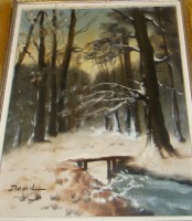 Картина старинная Зимняя река (X778)