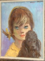 Портрет винтажный "Девочка с собачкой" (V732)
