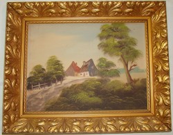 Картина старинная пейзаж Дом  (W361)