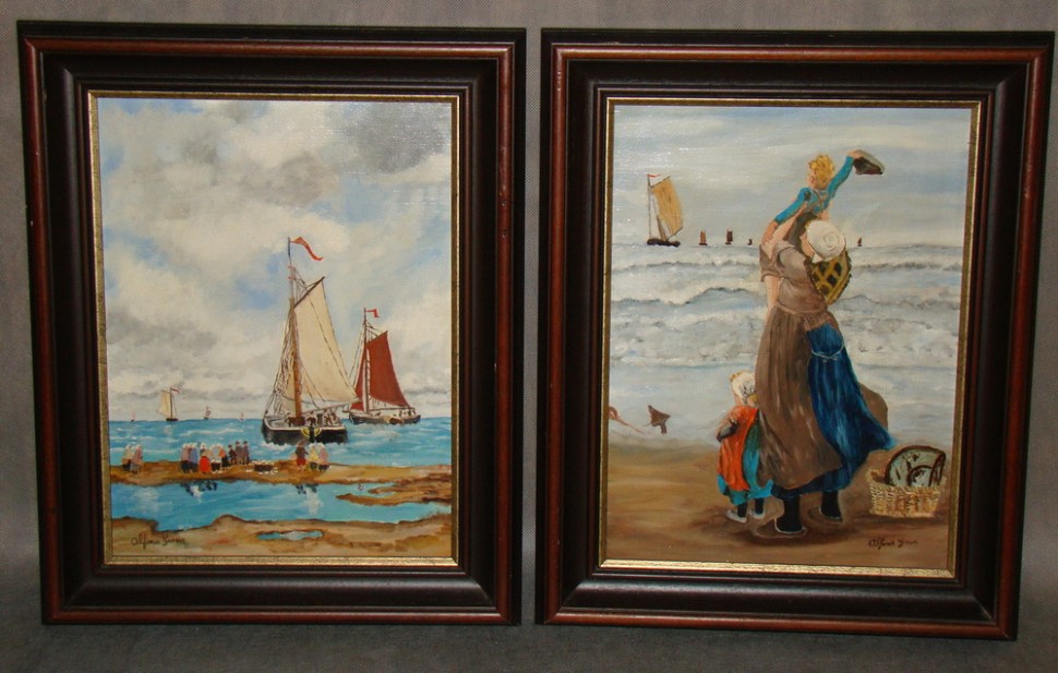 Картины диптих Проводы рыбаков Alfons Geens (W660)