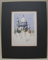 Рисунок акварель винтажная Sacre Coeur in Paris (A354)