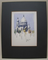Рисунок акварель винтажная Sacre Coeur in Paris (A354)
