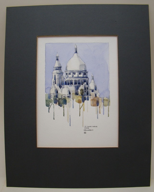 Рисунок акварель винтажная Sacre Coeur in Paris (A354)
