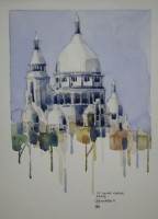 Рисунок акварель винтажная Sacre Coeur in Paris (A354)