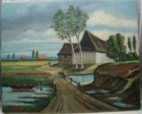 Картина старинная Сельский пейзаж (Y723)