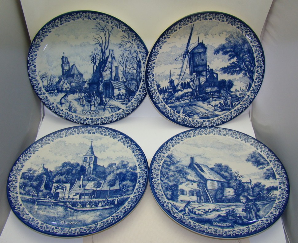Delft тарелки большие винтажные Времена года 4 шт. (A748)