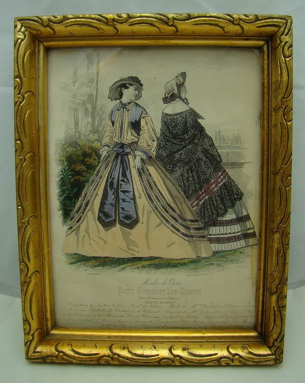 Гравюра старинная оригинальная "Мода Парижа" (U458)