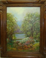 Картина старинная пейзаж Лесное озеро (Y436)
