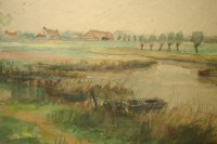 Картина старинная акварель Пейзаж (Y928)