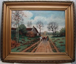 Картина старинная Сельский пейзаж (Z028)