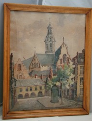 Картина старинная акварель Старый город (Y832)