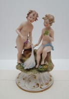 Capodimonte CVS винтажная статуэтка Дети с гусем (A760)