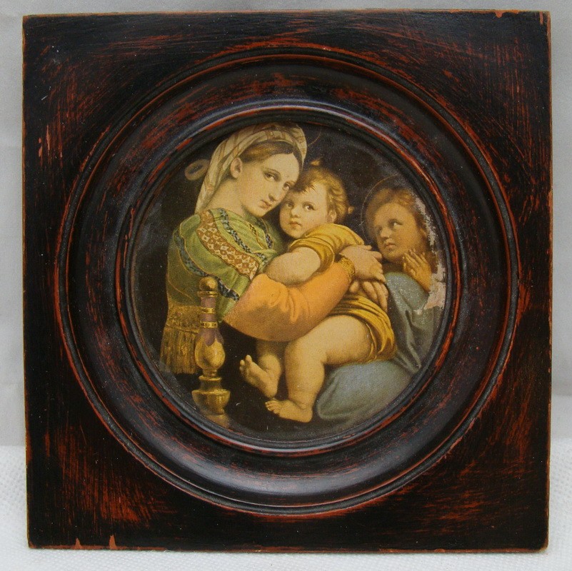 Плакетка винтажная с принтом картины Рафаэля Мадонна в кресле (M480)