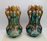 Вазы Ар Нуво старинная майолика 2 шт. (A963)