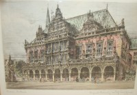 Гравюра с раскраской Paul Geissler Бременская ратуша (A174)