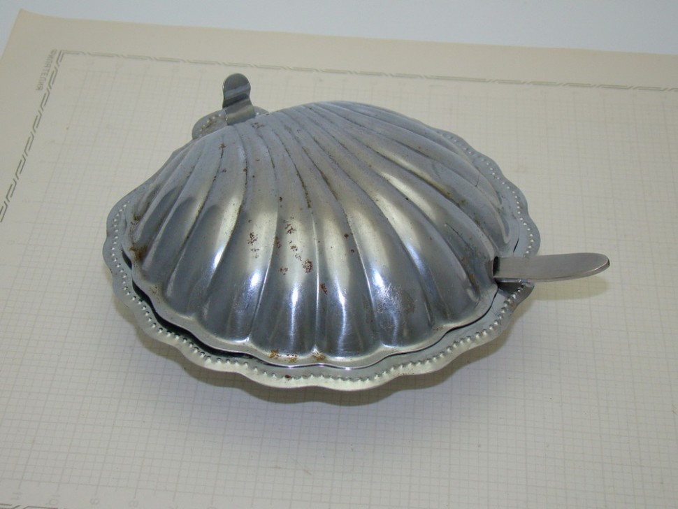 Икорница Ракушка винтажная с ложечкой (A767)