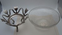Ваза фруктовница винтажная из льдистого стекла (A769)