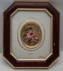 Плакетка на золоте винтажная Снегири (Y745)