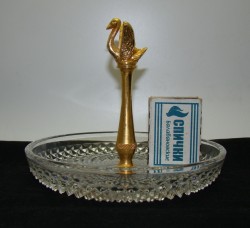 Val Saint Lambert конфетница хрустальная винтажная Лебедь (A770)