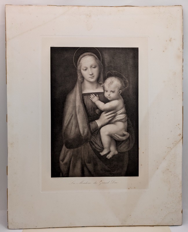 Старинная гравюра меццо-тинто Мадонна Грандука (A969)
