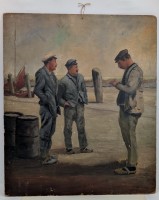 Картина старинная У причала (A970)