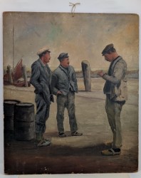 Картина старинная У причала (A970)