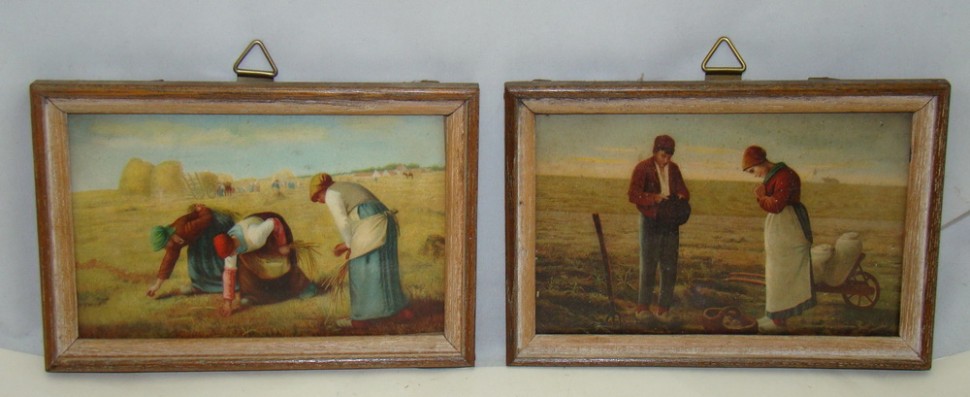 Мини-картины под стеклом​ старинные 2 шт. (Y554)