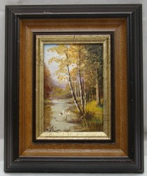 Картина винтажная маленькая пейзаж Река (M697)
