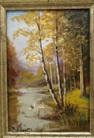 Картина винтажная маленькая пейзаж Река (M697)