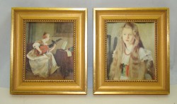 Плакетки репродукции на шёлке винтажные 2 шт. (X921)