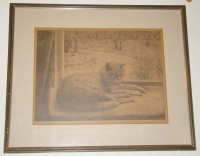 Картина литография старинная Кошка (Y300)