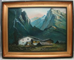 Картина старинная Дом в горах (Y861)