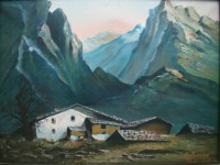 Картина старинная Дом в горах (Y861)