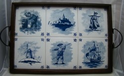 Винтажный поднос с классическими голландскими изразцами (Y670)