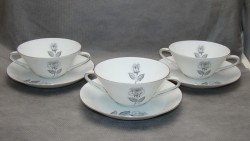 Hutschenreuther три винтажные чайные пары с двуручными чашками (A202)