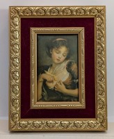 Репродукция на шёлке Девочка с канарейкой (A997)