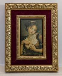 Репродукция на шёлке Девочка с канарейкой (A997)