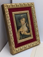 Репродукция на шёлке Девочка с канарейкой (A997)