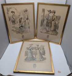 Старинные гравюры в рамках Парижская мода 3 шт. (A905)