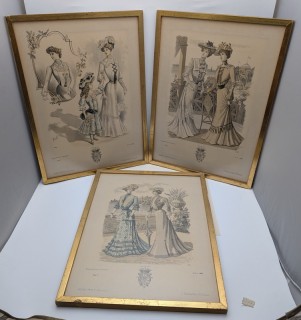 Старинные гравюры в рамках Парижская мода 3 шт. (A905)