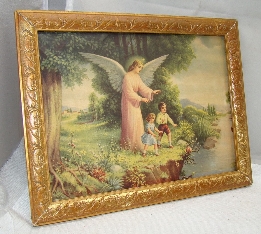 Принт в рамке винтажный Ангел-хранитель (M918)